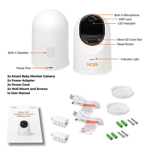 Image of MOBI - Cam Pro Baby & Nursery Monitoring System with Night Vision, and Temperature and Humidity Sensor - 2 Pack - White