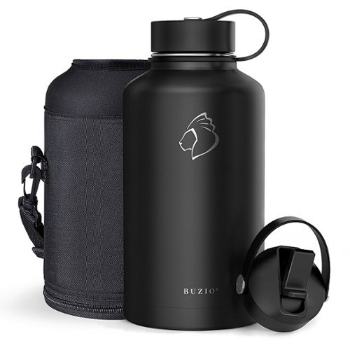 Buzio - Duet Series Insulated 64 oz Water Bottle with Straw Lid and Flex Lid - Black