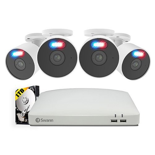  Swann - Home 8 Channel 4 Cameras Indoor/Outdoor 1080P 1TB DVR Security System with Analytics - White