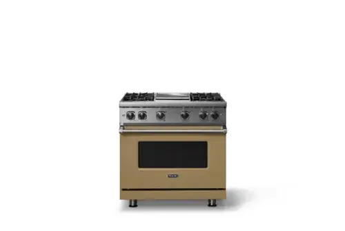 Front. Viking - 5.1 Cu. Ft. 36"W Freestanding LP Gas Sealed 4 Burner Range with Griddle - Golden Hour.