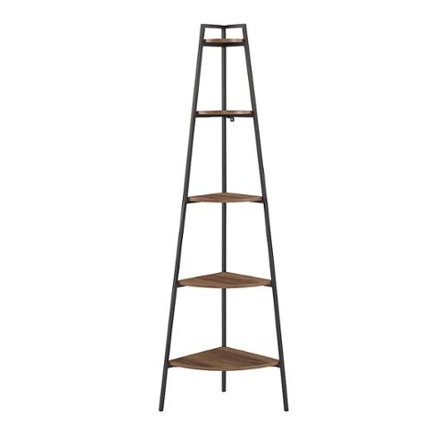 

Walker Edison - Modern Metal and Wood Corner Bookshelf - Rustic Oak