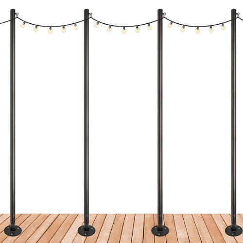 Excello Global Products - Premium String Light Poles - 4 Pack - Extends to 10 Feet – Deck Mount (Wood/Concrete) - Black