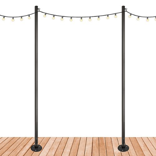 Excello Global Products - Premium String Light Poles - 2 Pack - Extends to 10 Feet – Deck Mount (Wood/Concrete) - Black