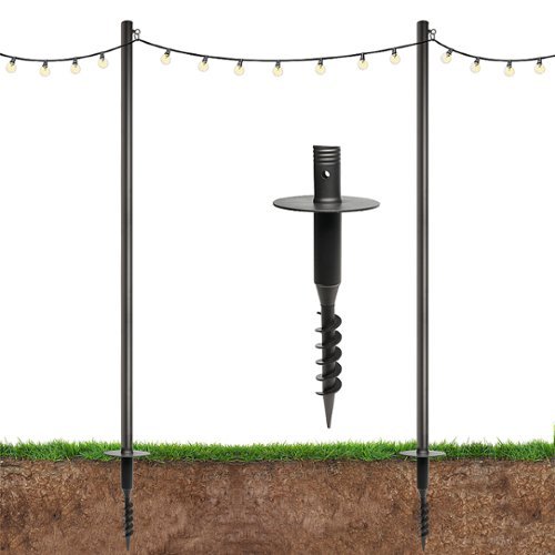 Excello Global Products - Premium String Light Poles - 2 Pack - Extends to 10 Feet – Yard Mount (Grass/Dirt)