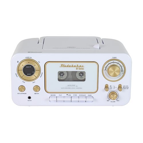 Studebaker - BT Series Portable Bluetooth CD Player with AM/FM Stereo - White