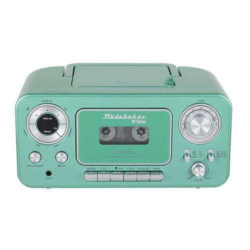 Studebaker - Portable Stereo CD Player with Bluetooth, AM/FM Stereo Radio and Cassette Player/Recorder - Teal
