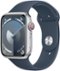 Apple Watch Series 9 (GPS + Cellular) 45mm Silver Aluminum Case with Storm Blue Sport Band with Blood Oxygen - S/M - Silver (AT&T) - (2023)-Front_Standard