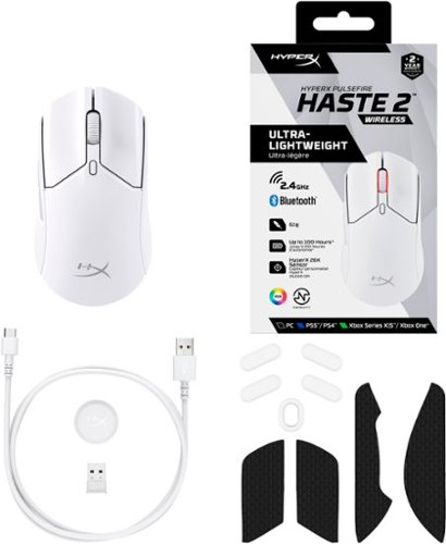 HyperX Pulsefire Haste 2 Lightweight Wireless Optical Gaming Mouse with RGB Lighting - Wireless - White BUY IN UK