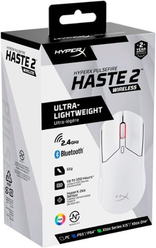 HyperX Pulsefire Haste 2 Lightweight Wireless Optical Gaming Mouse with RGB Lighting - Wireless - White BUY IN HONG KONG