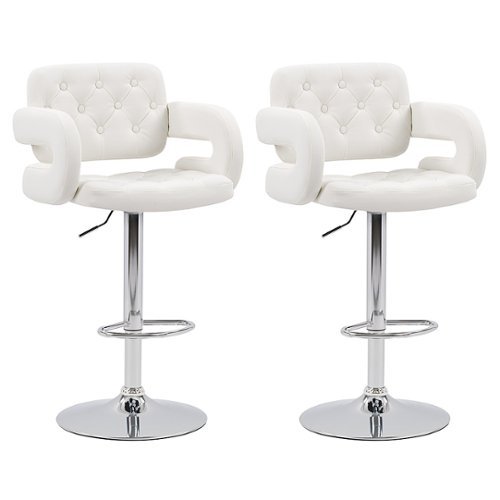 Image of CorLiving - Adjustable Barstool with Armrests (set of 2) - White