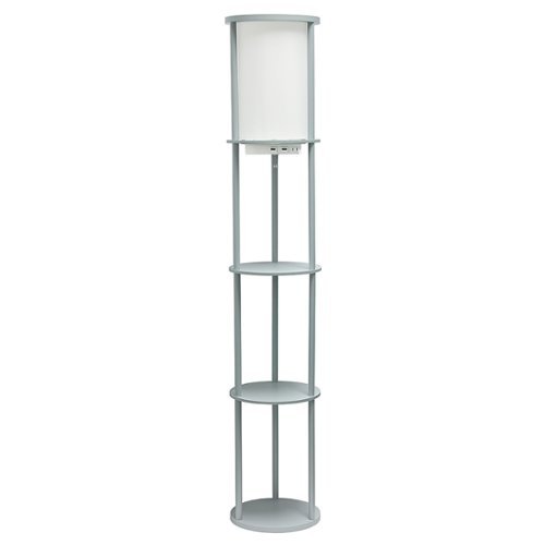 

Simple Designs Round Etagere Storage Floor Lamp with 2 USB, 1 Outlet - Gray
