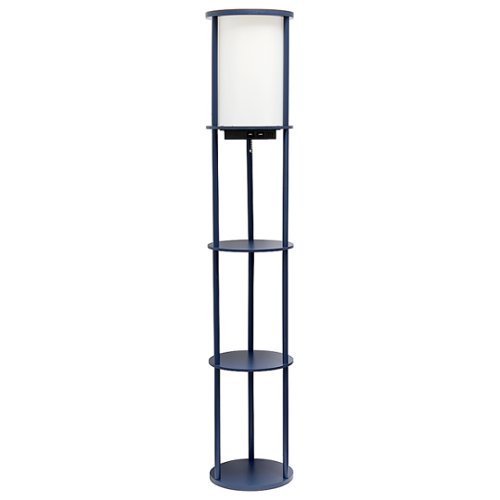 

Simple Designs - Round Etagere Storage Floor Lamp with 2 USB, 1 Outlet - Navy