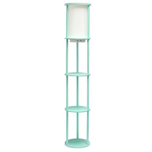

Simple Designs Round Etagere Storage Floor Lamp with 2 USB, 1 Outlet - Aqua