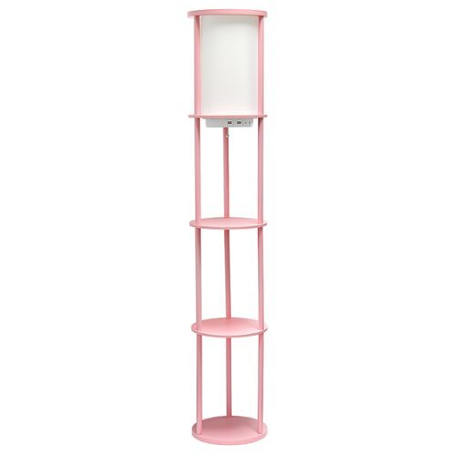 

Simple Designs Round Etagere Storage Floor Lamp with 2 USB, 1 Outlet - Light pink