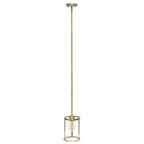 

Lalia Home 1 Light Adjustable Pendant Fixture with Cylindrical Clear Glass shade and Metal Accents - Antique brass