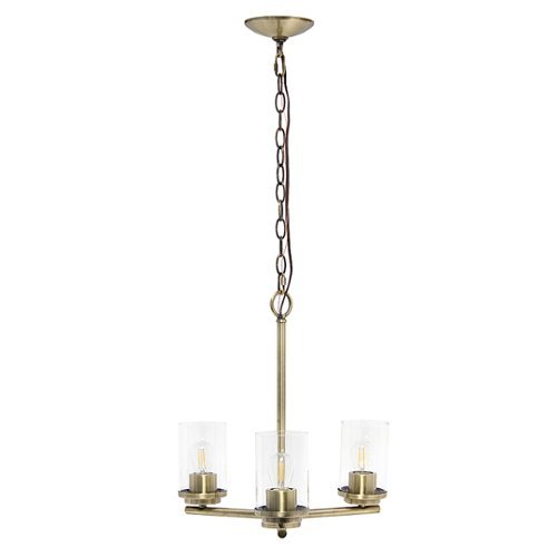 

Lalia Home 3 Light Clear Glass and Metal Hanging Pendant Chandelier - Antique brass