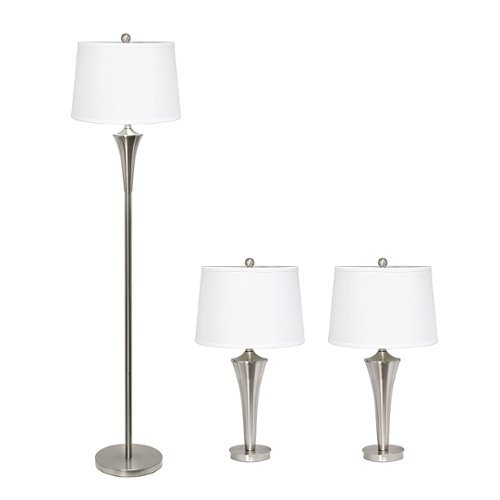 

Lalia Home 3 Piece Metal Lamp Set with White Tapered Drum Fabric Shades - Brushed Nickel