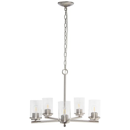 

Lalia Home 5 Light Clear Glass and Metal Hanging Pendant Chandelier - Brushed nickel
