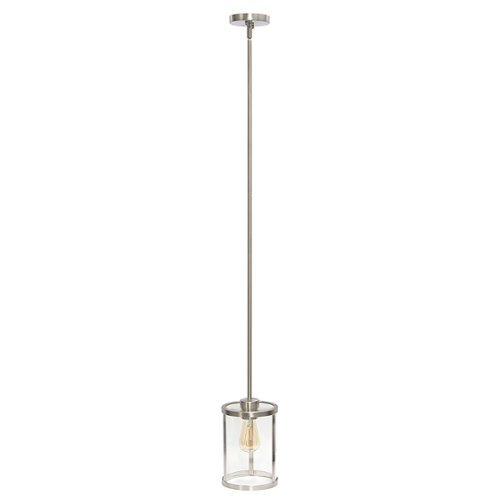 

Lalia Home 1 Light Adjustable Pendant Fixture with Cylindrical Clear Glass shade and Metal Accents - Brushed nickel