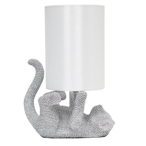 

Lalia Home Table Lamp with Diamond Studded Rhinestone Kitty Cat Look - Silver