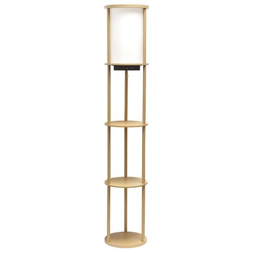 

Simple Designs Round Etagere Storage Floor Lamp with 2 USB, 1 Outlet - Tan