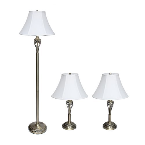 

Lalia Home 3 Piece Metal Lamp Set with White Empire Fabric Shades - Antique Brass