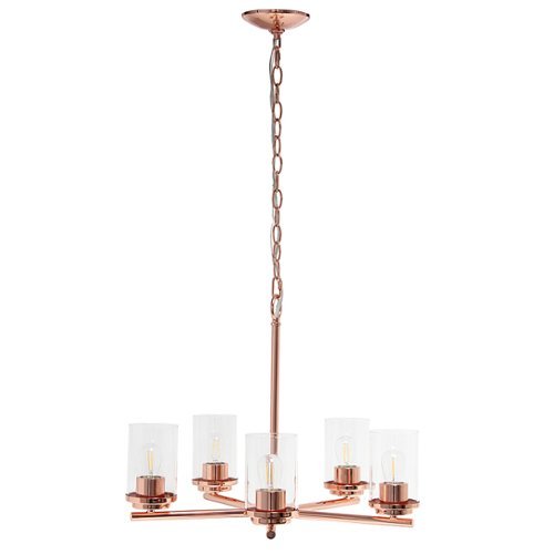 

Lalia Home 5 Light Clear Glass and Metal Hanging Pendant Chandelier - Rose gold