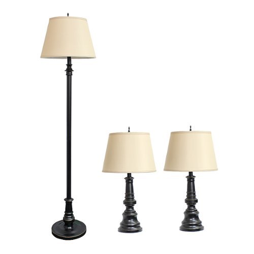 

Lalia Home 3 Piece Metal Lamp Set with Tan Tapered Drum Fabric Shades - Restoration Bronze