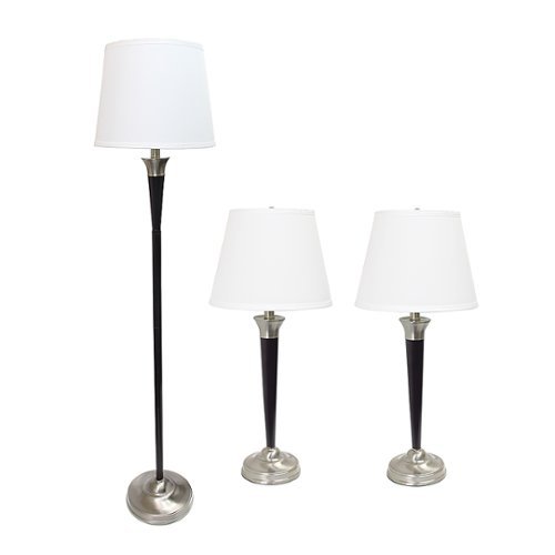

Lalia Home 3 Piece Metal Lamp Set with White Tapered Drum Fabric Shades - Black and Brushed Nickel/ White Shades