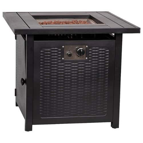 Alamont Home - Olympia Outdoor 50,000 BTU  28"Square Metal Fire Pit Table with Lid and Lava Rock - Black