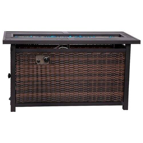 Alamont Home - Olympia Outdoor 50,000 BTU Fire Table with Steel Top and Wicker Base - Espresso/Black