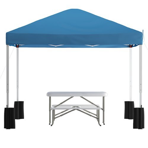 Alamont Home - Harris 10' x 10' Pop Up Canopy - Wheeled Case - Folding Table with Benches Set - Blue