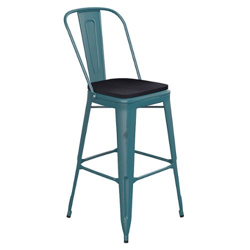 

Flash Furniture - Carly All-Weather Bar Height Stool with Poly Resin Seat - Kelly-Blue Teal/Black - Kelly Blue-Teal/Black