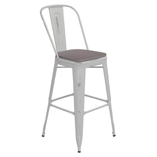 

Flash Furniture - Carly All-Weather Bar Height Stool with Poly Resin Seat - White/Gray