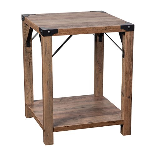 Alamont Home - 2-Tier Side Table with Metal Side Braces and Corner Caps - Rustic Oak