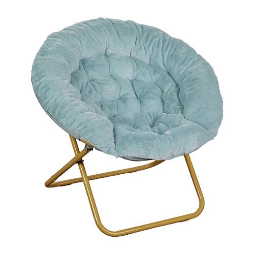 

Flash Furniture - Folding XL Faux Fur Saucer Chair for Dorm or Bedroom - Dusty Aqua/Soft Gold
