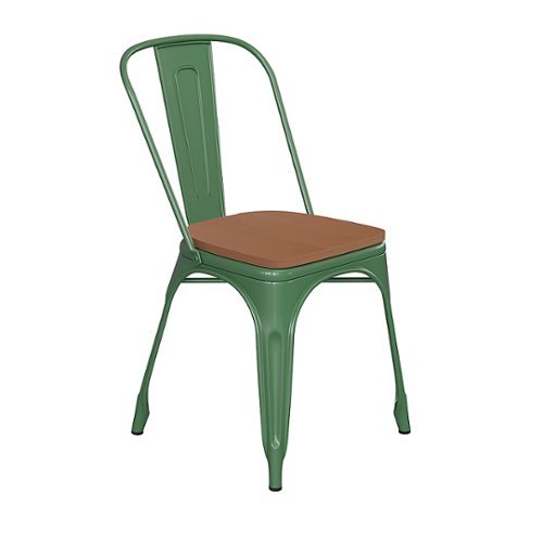 Image of Flash Furniture - All-Weather Commercial Stack Chair & Poly Resin Seat - Green/Teak