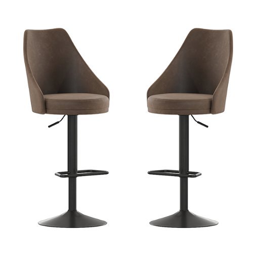 

Flash Furniture - Chrishelle Modern Leather/Faux Leather Adjustable Height Pedestal Bar Stool (Set of 2) - Brown