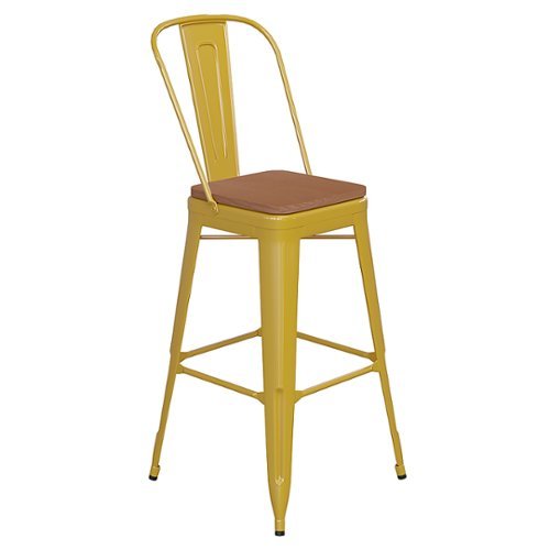 

Flash Furniture - Kai All-Weather Commercial Bar Stool with Removable Back/Poly Seat - Yellow/Teak