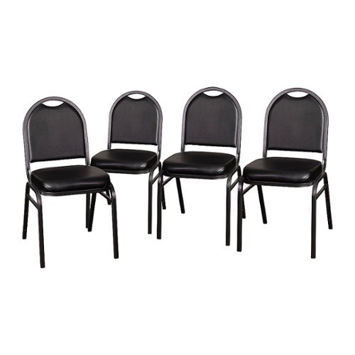 Image of Flash Furniture - Commercial Dome Back Stacking Banquet Chairs with Metal Frames (set of 4) - Black Vinyl/Silver Vein Frame