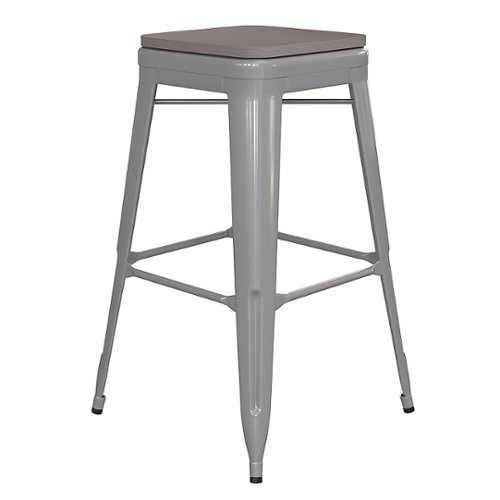 

Flash Furniture - Kai Indoor/Outdoor Backless Bar Stool with Poly Seat - Silver/Gray