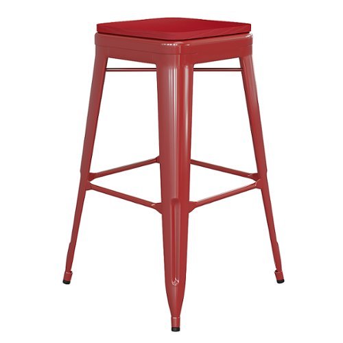 

Flash Furniture - Kai Indoor/Outdoor Backless Bar Stool with Poly Seat - Red/Red