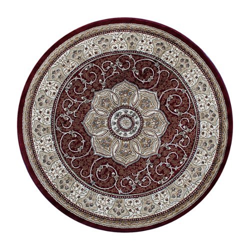Alamont Home - Portman Collection Medallion Motif Traditional Persian Style Round Area Rug 7' x 7' - Burgundy