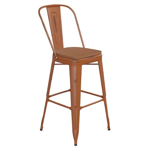 

Flash Furniture - Carly All-Weather Bar Height Stool with Poly Resin Seat - Orange/Teak