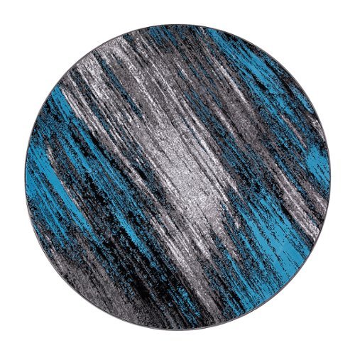 Alamont Home - Rylan Collection Abstract Style Accent Area Rug Scraped Pattern 7' x 7' Round - Blue