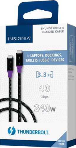 Insignia™ 3.28ft (1m) Thunderbolt 4 cable, USB-C to USB-C Cable Supports 8K Display / 40Gbps Data Transfer / 240W Power Delivery - Black/Gray GLOBAL SHIPPING