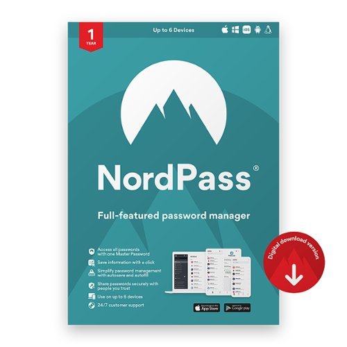 NordVPN - NordPass Password Manager (1-Year Subscription) - Android, Apple iOS, Linux, Mac OS, Windows [Digital]