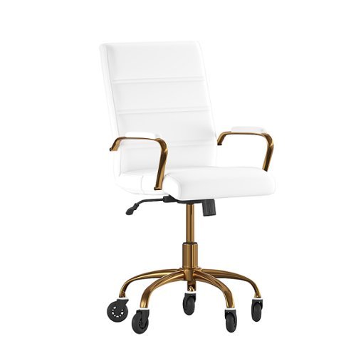 Alamont Home - Executive Chair on Skate Wheels - White LeatherSoft/Gold Frame