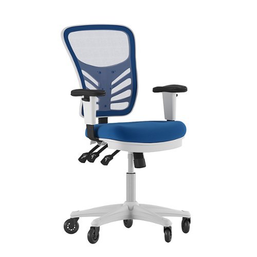 

Flash Furniture - Mid-Back Ergonomic Multifunction Mesh Chair with Polyurethane Wheels - Blue Mesh/White Frame