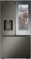 Front. LG - Counter-Depth MAX 25.5 Cu. Ft. French Door-in-Door Smart Refrigerator with Mirror InstaView - Printproof Black Stainless Steel.